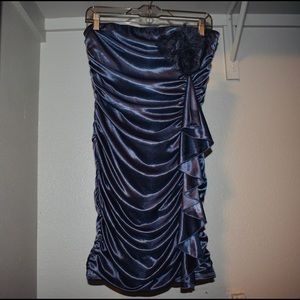 Metallic Blue Strapless Bodycon